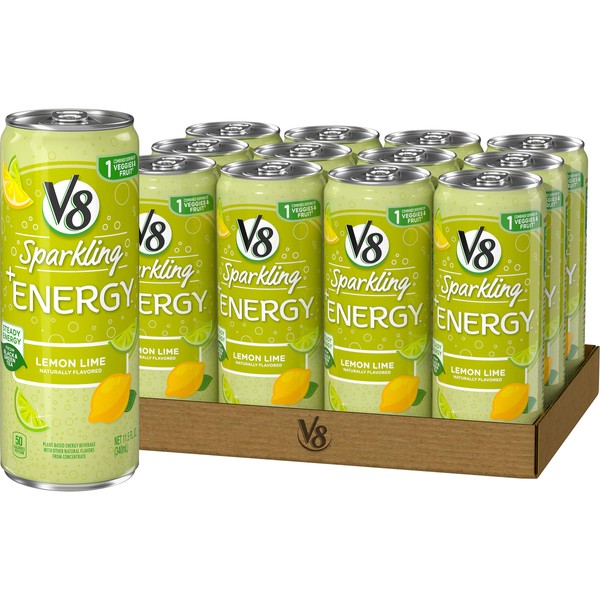 V8 +SPARKLING ENERGY Lemon Lime Energy Drink, Made with Real Vegetable and Fruit Juices, 11.5 FL OZ Can (Pack of 12)