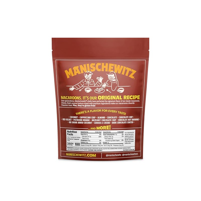 Manishewitz Double Chocolate Coated Coconut Macaroons 8oz, Resealable Bag, Dairy