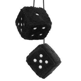Fuzzy Dice for Car Mirror, Pair of Retro 2.75” Fuzzy Dice for Rear View Mirror with White Dots for Car Interior Hanging Ornament Decoration (Black)