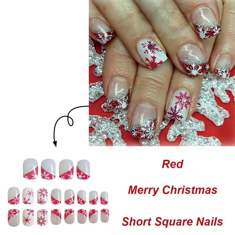 RIICFDD Christmas Press on Nails Short Square Fake Nails with