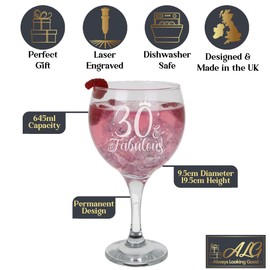 Always Looking Good 30th Birthday Gifts for Women 30 & Fabulous Engraved Gin Goblet Glass Present for 30 Year Old Ladies stemmed Gin Glass Laser Engraved Elegant Stemmed Gin Goblet 30th Gin Glass