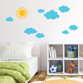 DECOWALL DWG-707SBY Sun and Clouds Graphic Kids Wall Stickers Wall Decals Window Stickers Peel and Stick Wall Stickers for Kids Nursery Bedroom Living Room (Blue_707SBY)