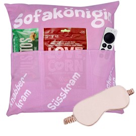 Cushion Cover with 3 Pockets to Fill Yourself, Great Gift for a Successful Sofa Evening, Movie Night Cushion Cover with Sleeping Mask, Gift Cushion Cover for Wife for Birthday, Mother's Day Gift