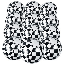 Lyreh 12pcs Racing Beach Balls, Inflatable Black and White Checkered Flag Beach Balls Practical Racing Themed Party Supplies for Birthday Summer Swimming Pool