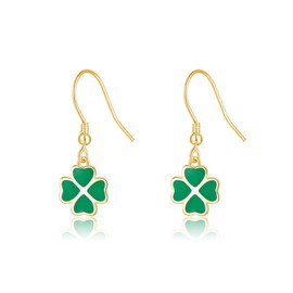 SLUYNZ 925 Sterling Silver Green Clover Earrings Drop for Women Teens Love Clover Dangle Earrings for Spring Summer (B-18K Gold Plated)