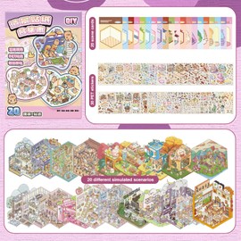 20 Sets 3D Miniature Scene Sticker Kit for Kids & Adults – DIY Arts & Crafts with Reusable Stickers, Stress Relief Activity with Tweezers, Non-Toxic & Creative Gift for Ages 3+ (Set 02)