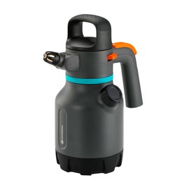 Gardena pressure sprayer 1.25 L: pressure sprayer with angled 90° nozzle, second opening with additional dosing cap, ergonomic handle (11120-20), turquoise, black, grey, orange