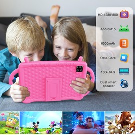 Fivahiva Kids Tablet 10 inch Android 15, Tablet for Kids 3-7, 10GB RAM 64GB ROM, 512GB Expandsion, Pre-intalled IWAWA, Parental Control, WiFi, Bluetooth, Dual Camera, Great Gift for Toddler (Pink)