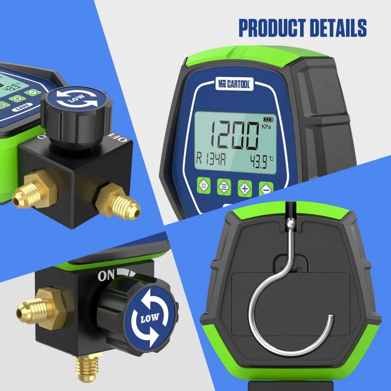 MRCARTOOL HVAC Digital Refrigeration Manifold Gauge Vacuum Pressure Leakage Meter