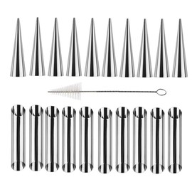 Naisfei 20 Pcs Stainless Steel Cream Horn Molds,Stainless Steel Cream Horn Molds Danish Pastry Waffle Cone Cream Roll Croissant Shell Baking Moulds,with Cleaning Brush
