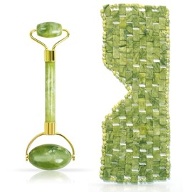 LEOSENSE - Juego De Mascarilla De Jade Para Ojos Y Rodillo De Jade, Mascarilla Facial De Piedra De Jade Y Rodillos Masajeadores Faciales, Herramienta