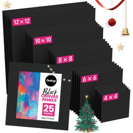 Chalkola Black Canvas for Painting - 25 Pack Square Canvas Panels - 4x4, 6x6, 8x8, 10x10, 12x12 inch (5 Each) - Canvases are 100% Cotton, Primed, Acid Free Art Canvas Boards for Painting