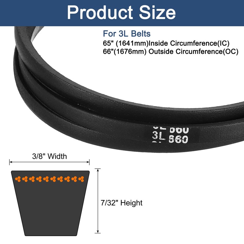 sourcing map 3L660 Classic Wrapped Rubber V-Belt, 66"(1676mm) Outside Circumference,