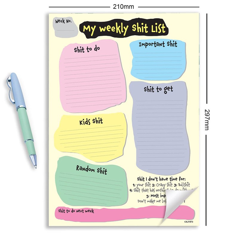 Rude Weekly Planner A4 / Funny Daily To do List
