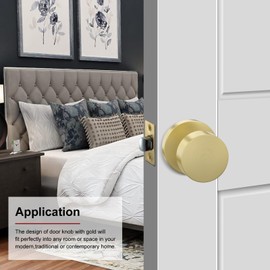 Haidms Gold Interior Door Knob, Brushed Brass Passage Door Knob, Heavy Duty Modern Door Knob, Brushed Gold Passage Door Knob for Hallway (1 Pack)