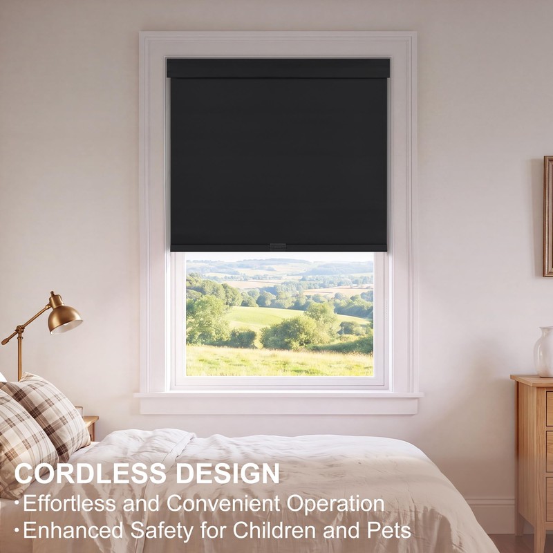 Cordless Blackout Roller Shades for Indoor Windows with Light Blocking
