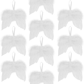 10 Pcs White Angel Wings for Christmas Tree Ornament, 16×14 CM Hanging Angel Feather Wings Vintage White Feather for Crafts DIY Xmas Decoration Home Wedding Prop Party Decor (White, 10)