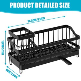 Sink Organiser, Kitchen Organiser Stainless Steel with Self-Draining Drain Tray for Sponge Holder, Towel Holder, Dish Cloth Holder, Super Organiser for Kitchen and Bathroom, No Drilling Required