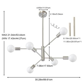 Modern Pendant Light, Industrial Style 6 Light Ceiling Fixture with Adjustable Height for Kitchen Island, Bedroom, Dining Room, Living Room, Farmhouse. (Chrome, 6-Light)