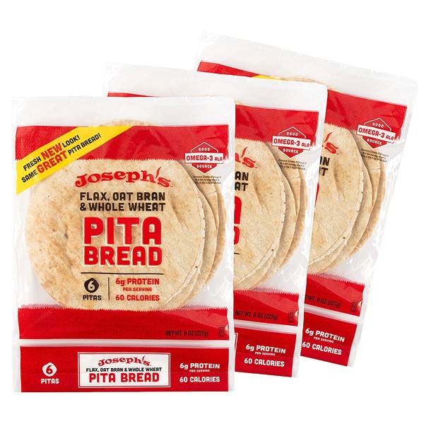 Joseph's Pita Bread Value 3-Pack, Flax Oat Bran and Whole