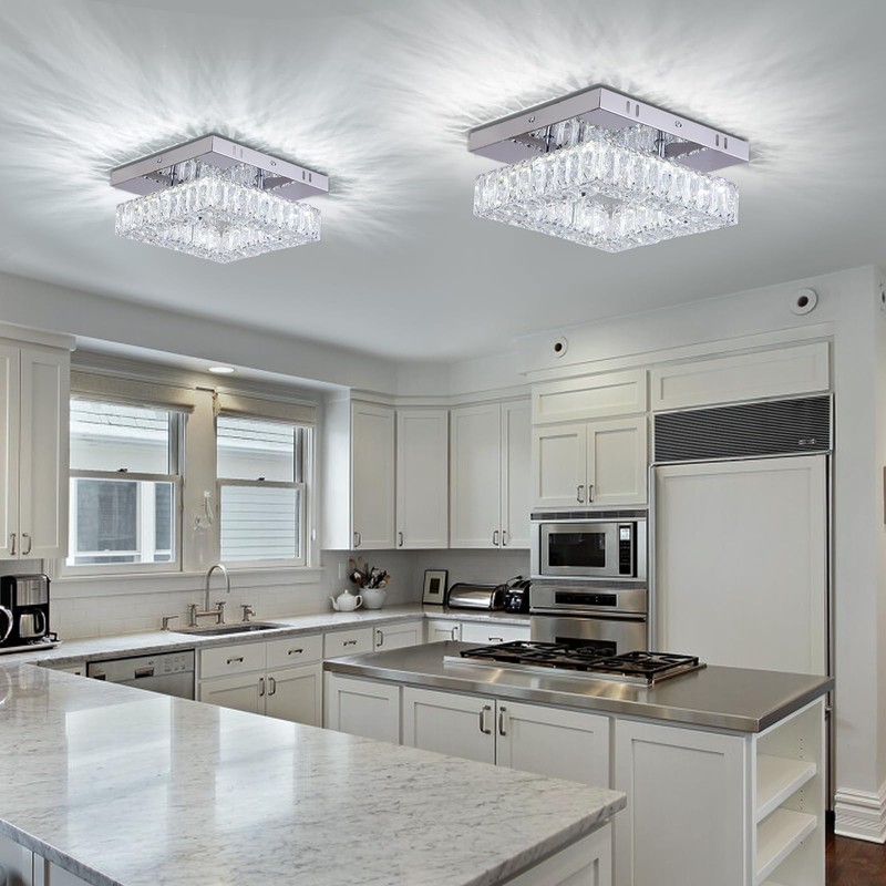 YPQXYHDA Mini Modern Crystal Chandeliers Square Flush Mount Ceiling Light