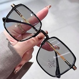 88flix Korean Glasses, Rimless, Date Glasses, Dimming Sunglasses, Polarized Color, Changing Colors, Dimming, Square Sunglasses, UV Protection, Black