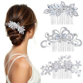 3 Piezas peinetas para cabello mujer de cristal para tocado de novia, plata