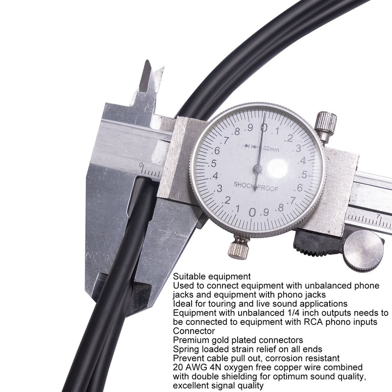 Dual 1/4 Inch TS to Dual RCA Stereo Sound Cable