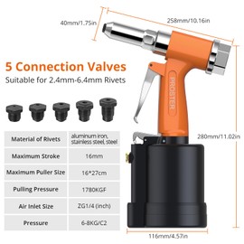 Proster Pneumatic Riveter - 3924LBF Pulling Pneumatic Rivet Gun, Heavy-Duty Air Pop Riveter 3/32", 1/8", 5/32", 3/16" and 1/4" Capacity