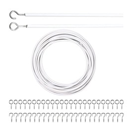Net Curtain Wire with Hooks and Eye, 10 Meter Plastic Coated Curtain Wire with 25 Hooks and 25 Eyes