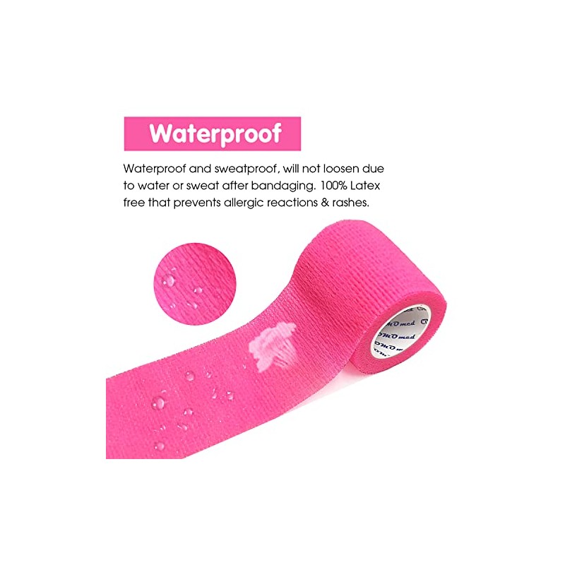 6 Rolls Pink Cohesive Bandage 7.5cm X４.5cm, Flexible Bandage,Non-Woven Cohesive,