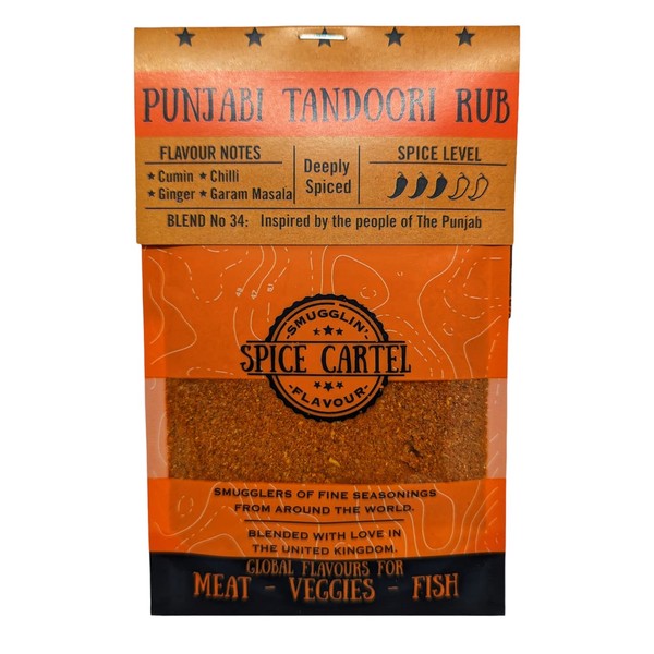 Spice Cartel's Punjabi Tandoori Masala Spice Blend. Artisanal Spice Blend Inspired by the Indian Tandoor. 35g Resealable Pouch. Hand Made with Love in The UK.