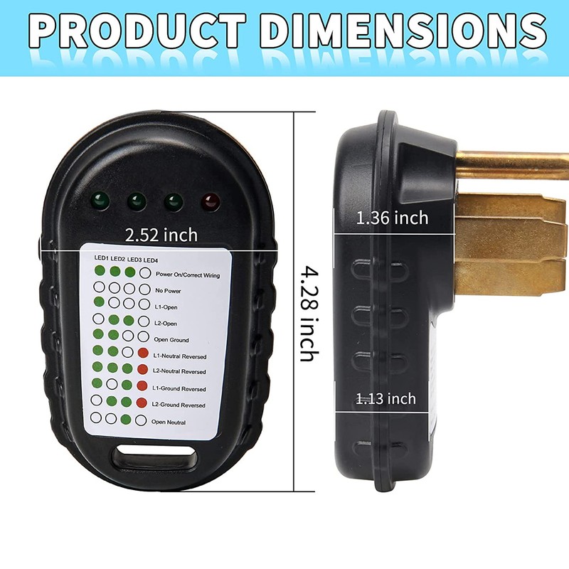 30A RV Circuit Analyzer Portable Power Tester Receptacle with LED