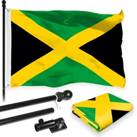G128 - 6 Feet Spinning Flagpole (Black) Jamaica 150D Flag Brass Grommets Printed 3x5 ft (Flag Included) Aluminum Flag Pole