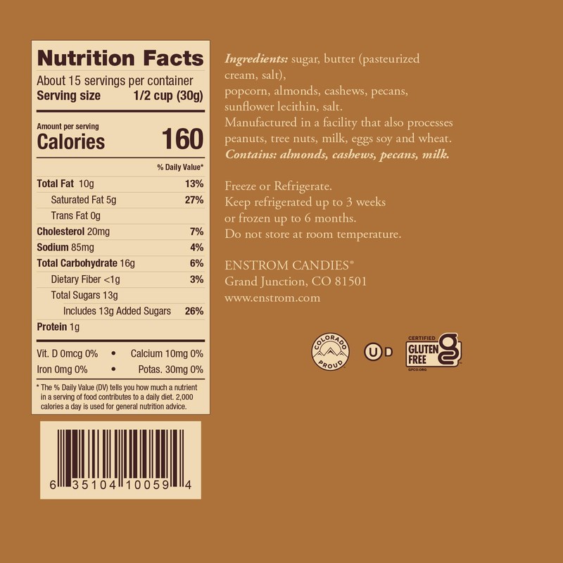 Enstrom Toffee Popcorn 16oz (pack of 2) | Handcrafted with