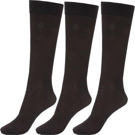 HAJRA® 3 Pairs Women's Pop Socks Knee High Trouser Socks Opaque Nylon Microfibre Girls Trouser Pop Socks Breathable Com-fort One Size UK(4-7) (UK, Numeric, 4, 7, Regular, Regular, Black (3 Pairs))