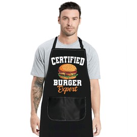 JNIAP Certified Burger Expert Apron With Pockets Burger Lover Gifts Cheeseburger Lover Gifts Adjustable Apron For Baking, Many Burger, Large