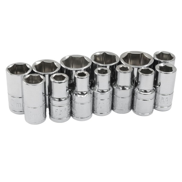 Aracombie 13Pcs Professional Metric Socket Set, 1/4" Drive 6-Point Shallow