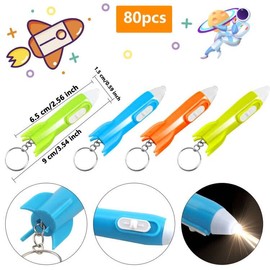 Haconba 100 Packs Helicopter Flashlight Keychain Rocket Flashlight Keychain for Birthday New Year Space Theme Party Favors, 4 Colors