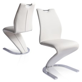 HIPIHOM Mermaid Dining Chairs Set of 2,Modern Kitchen Dining Room Chairs Armless Upholstered Side Chairs in PU Leather Cushion Seat and Sturdy Metal Legs,White