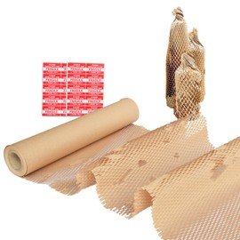 Honeycomb Packing Paper,12" W x 100' L Packing Paper for Moving,Products & Gifts Honeycomb Wrapping Paper,Recyclable and Biodegradable Cushioning Packing Material with 10 Fragile Sticker Labels