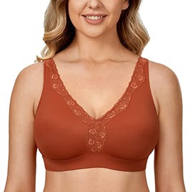 AISILIN Women's Wireless Bra Plus Size Full Coverage Seamless Unlined Comfort Pumpkin 40DD