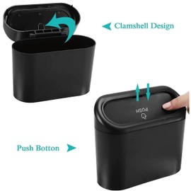 Oto Çöp Kovası Araç İçi Cöp Kutusu Ofis Cöp Kovası Portatif Taşınabilir Kapaklı Çöp Kutusu, Figiza, Siyah