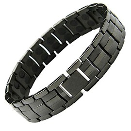 Stargems® Magnetic Pure Titanium Bracelet Bangle Mens Womens HIGH Strength 3,000 Gauss Magnets DOUBLE ROW Dark Grey oyster style Ladies + Gift Pouch!