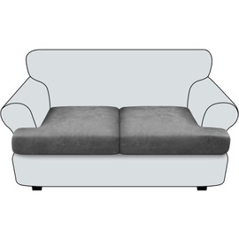 Imnopqr Loveseat Cushion Covers Leather Look T Cushion Slipcovers Sets Individually Seat Cushion Covers for 2 Cushion Couch Stretch Sofa Seat Covers Furniture Protector(2PCS T Loveseat, Grey)