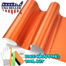 Free Tool Kit Orange Brushed Aluminum Vinyl Wrap Sticker Decal Film Sheet Air Bubble Release Channel Self Adhesive - 60"X420" (5FT X 35FT)