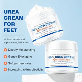 Hydrating Urea Cream for Feet,40% Urea 2% Salicylic Acid Feet Cream 5.29oz | Moisturizer Foot Skincare Cream for Rough,Dry Cracked Feet,Knees, Elbows,