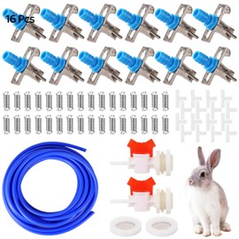 Automatic Rabbit Watering Kit - Including 5/16" Hose, 16 PCS Nipple Drinkers, Barb Fittings to G1/2" Thread Connectors, T-Fittings, Springs, and Gaskets, Automatic Rabbit Watering System