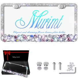Murimt Sparkly Rhinestone Car License Plate Frames 1 Pack Diamond Bling Bedazzled License Plate Frames | Over Handcrafted Stainless Steel Frame