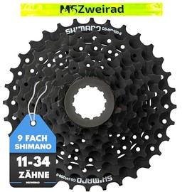 MSZweirad Shimano Bicycle Cassette 9-Speed CS-HG200 Selectable 11-32 | 11-34 | 11-36 Teeth Sprocket Black Including Reflective Tape (11-34 Teeth)
